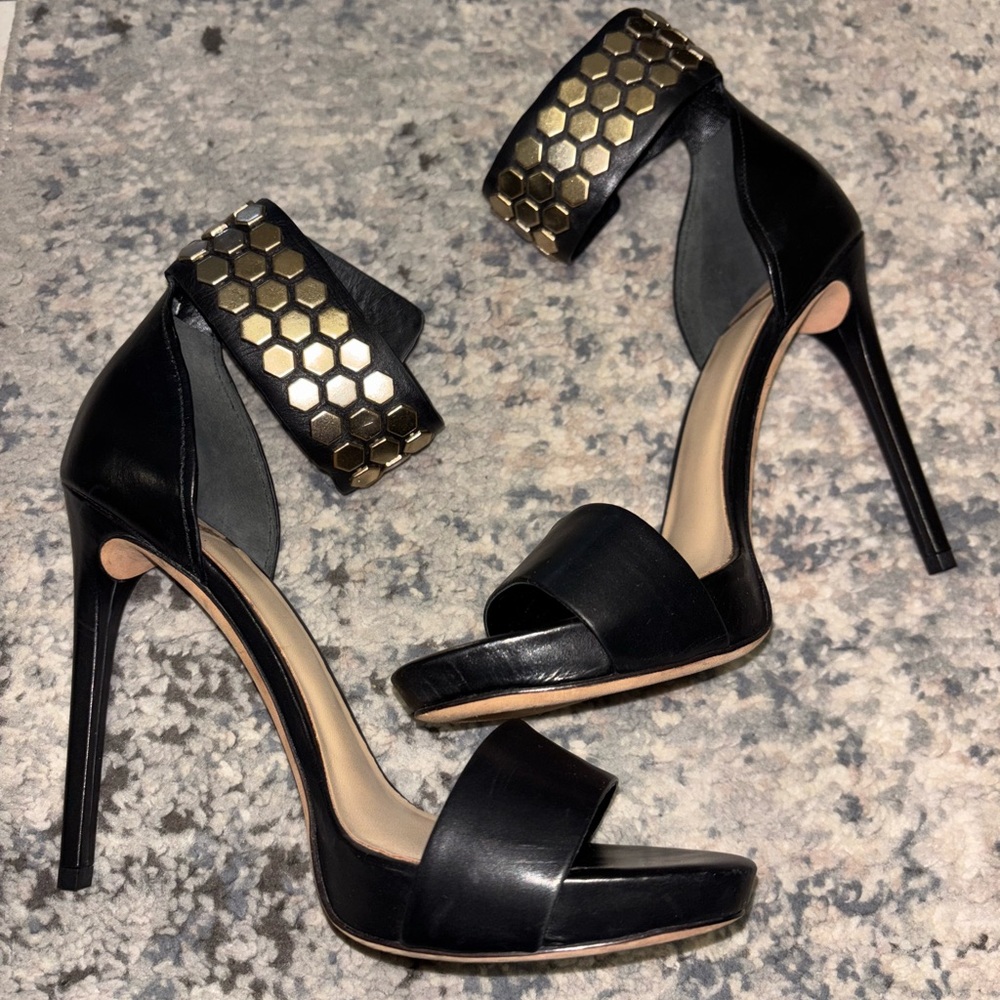 O.B.O. Marciano Black Heels with Gold Accents